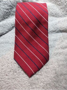 Red Striped Ketch Polyester Mens Neck Tie With White & Blue Accents